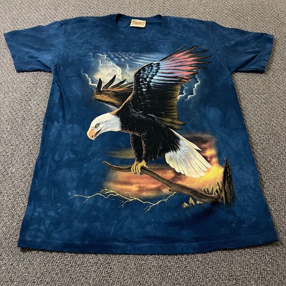 Vintage The Mountain Mens Shirt Size Medium M Short Sleeve Tee T Blue USA Eagle - Picture 1 of 10